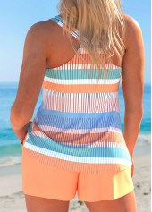Lace Up Multi Stripe Print Orange Tankini Set | thumb picture 