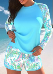 Patchwork Paisley Print Cyan Tankini Set