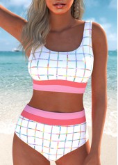 Patchwork Multi Stripe Print White Bikini Set