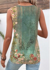 Green Patchwork Tribal Print Sleeveless V Neck T Shirt | thumb picture 