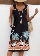 Black Circular Ring Leaf Print A Line Sleeveless Dress | thumb picture 