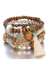 Geometric Beaded Dark Coffee Wood Bracelets
