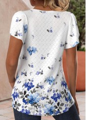 White Hollow Out Floral Print Short Sleeve T Shirt