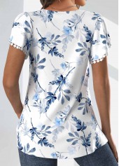 White Tuck Stitch Floral Print Short Sleeve T Shirt | thumb picture 