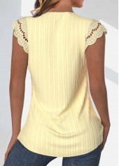 Light Yellow Button Short Sleeve Split Neck Blouse