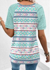 Mint Green Patchwork Geometric Print Short Sleeve T Shirt | thumb picture 