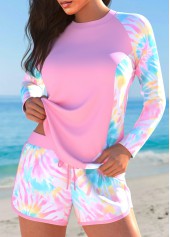 Patchwork Tie Dye Print Pink Tankini Set