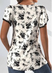Black Ruched Random Floral Print Short Sleeve T Shirt | thumb picture 
