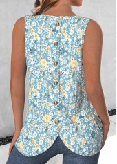 Mint Green Button Ditsy Floral Print Sleeveless Tank Top