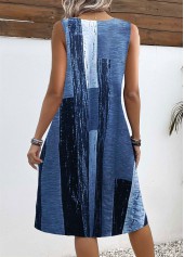 Denim Blue Circular Ring Graffiti Print A Line Dress | thumb picture 