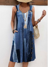 Denim Blue Circular Ring Graffiti Print A Line Dress | thumb picture 