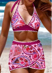 Patchwork Tribal Print Dark Reddish Purple Bikini Set