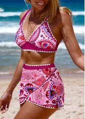 Patchwork Tribal Print Dark Reddish Purple Bikini Set | thumb picture 