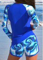 Patchwork Wave Pattern Print Royal Blue Tankini Set | thumb picture 