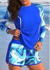 Patchwork Wave Pattern Print Royal Blue Tankini Set | thumb picture 