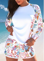 Patchwork Paisley Print White Tankini Set