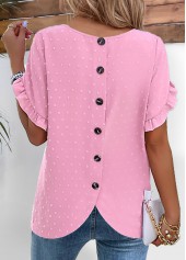 Pink Button Short Sleeve Round Neck Blouse
