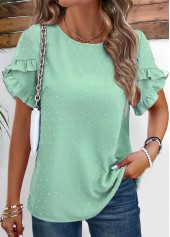Light Green Button Short Sleeve Round Neck Blouse | thumb picture 