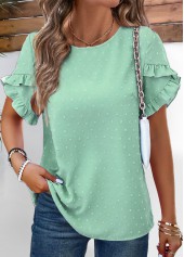 Light Green Button Short Sleeve Round Neck Blouse | thumb picture 