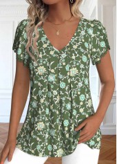 Olive Green Embroidery Ditsy Floral Print T Shirt