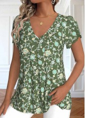 Olive Green Embroidery Ditsy Floral Print T Shirt