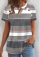Plus Size Multi Color Button Striped T Shirt | thumb picture 