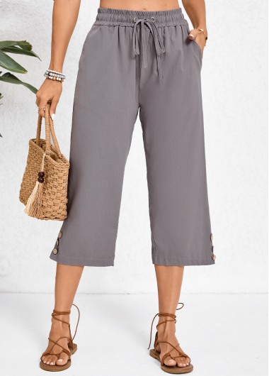 women clothes image of Dark Grey Pocket Elastic Waist High Waisted Pants