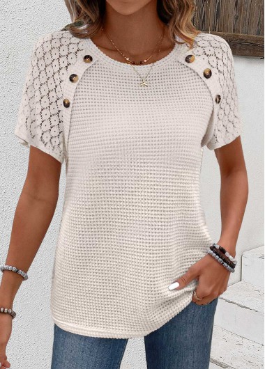 women clothes image of Beige Patchwork Short Sleeve Round Neck T Shirt