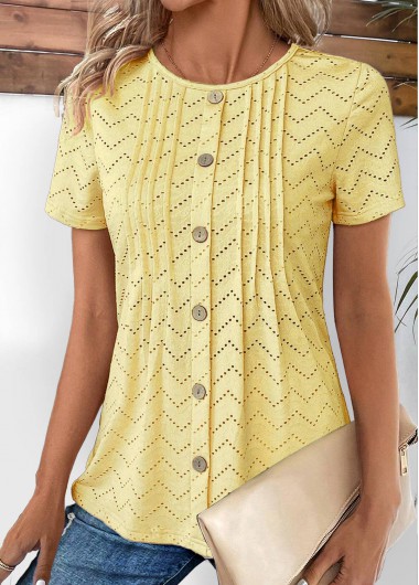 women clothes image of Light Yellow Tuck Stitch Short Sleeve T Shirt