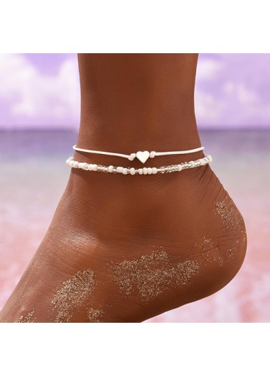 women clothes image of Bohemian White Heart Alloy Anklet Set