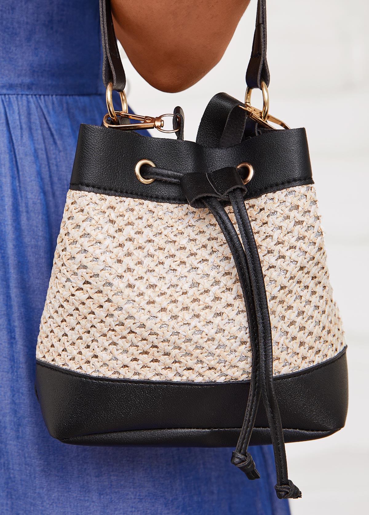 Black Contrast Drawstring Detail Shoulder Bag