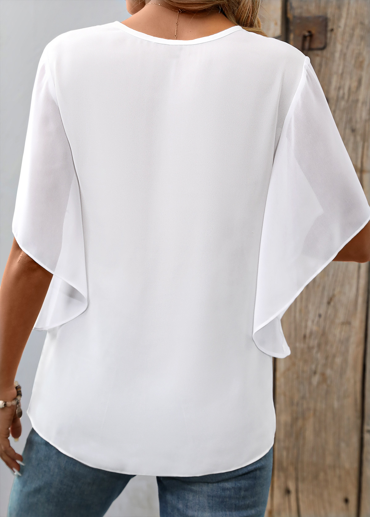 White Fake 2in1 Short Sleeve V Neck T Shirt