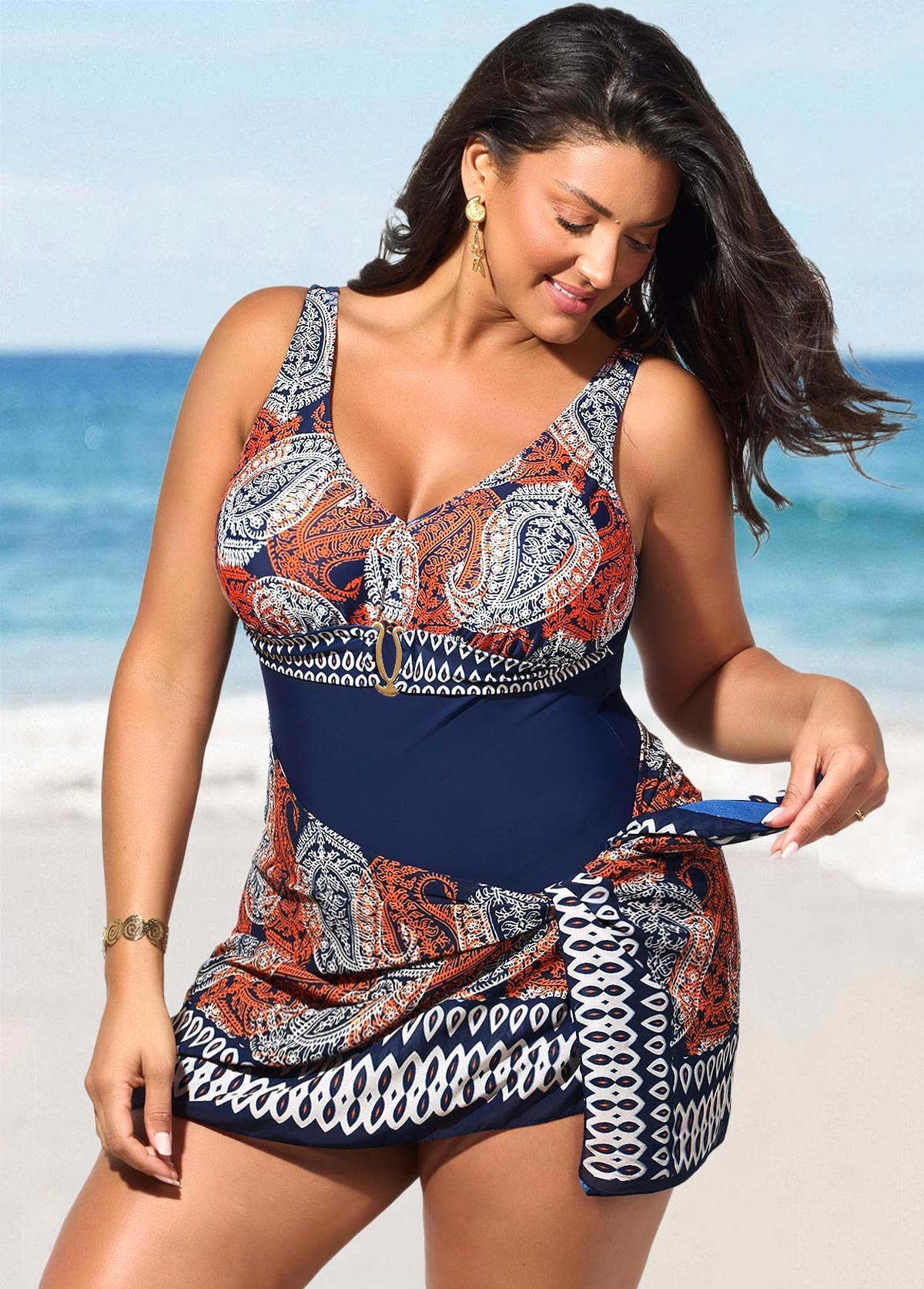Plus Size Patchwork One Piece Swimwear and Cover Up