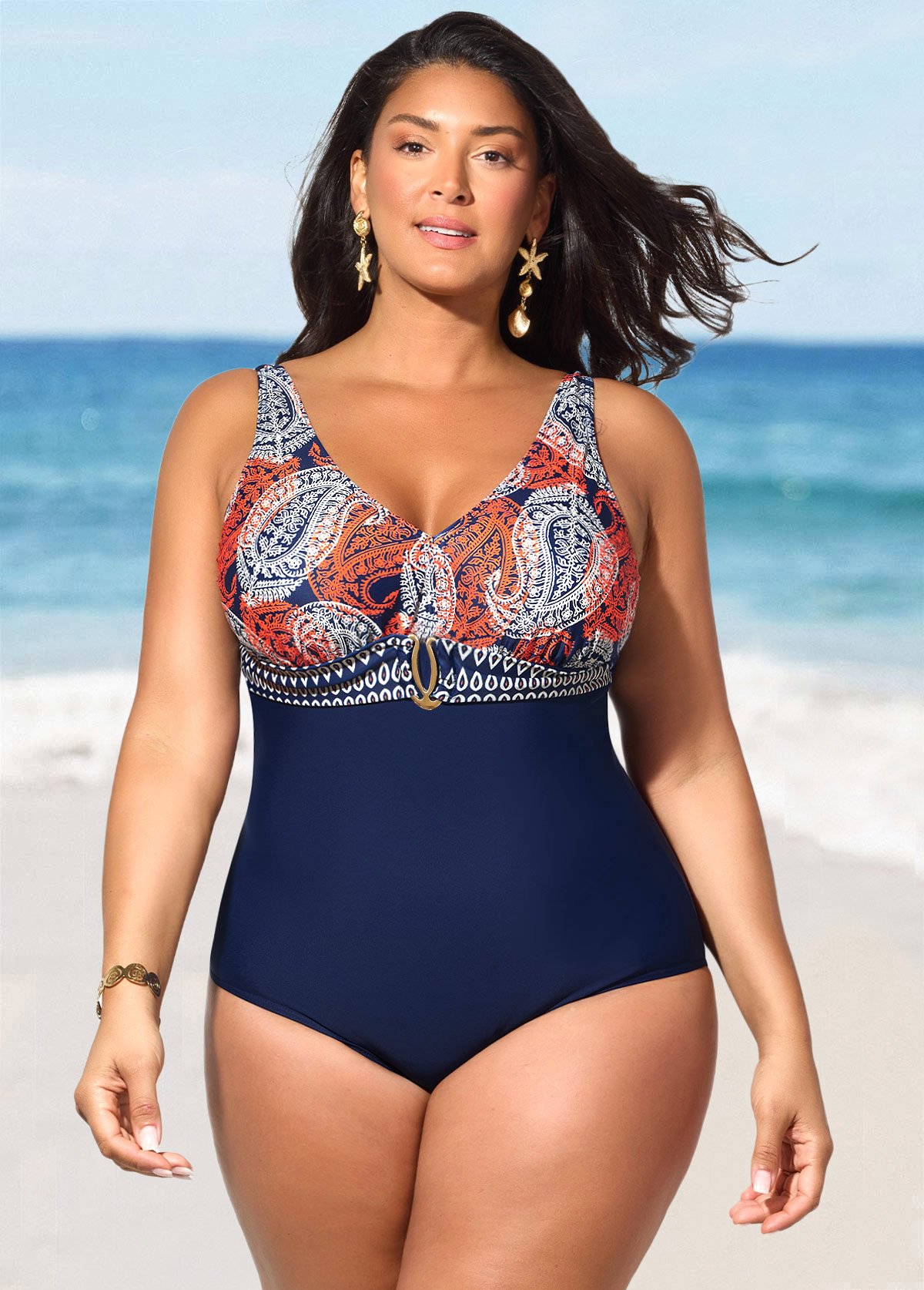 Plus Size Patchwork One Piece Swimwear and Cover Up