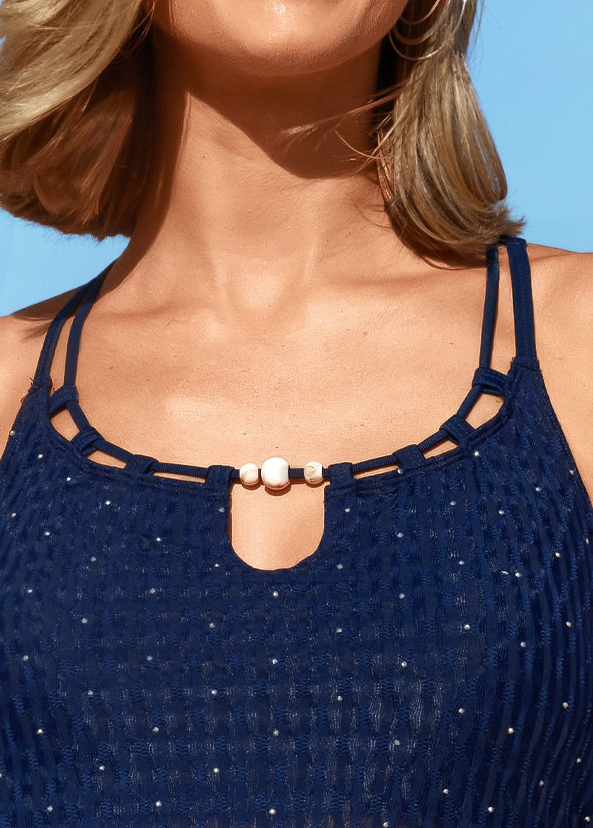 Shinning Navy Criss Cross Back Tankini Set | picture 