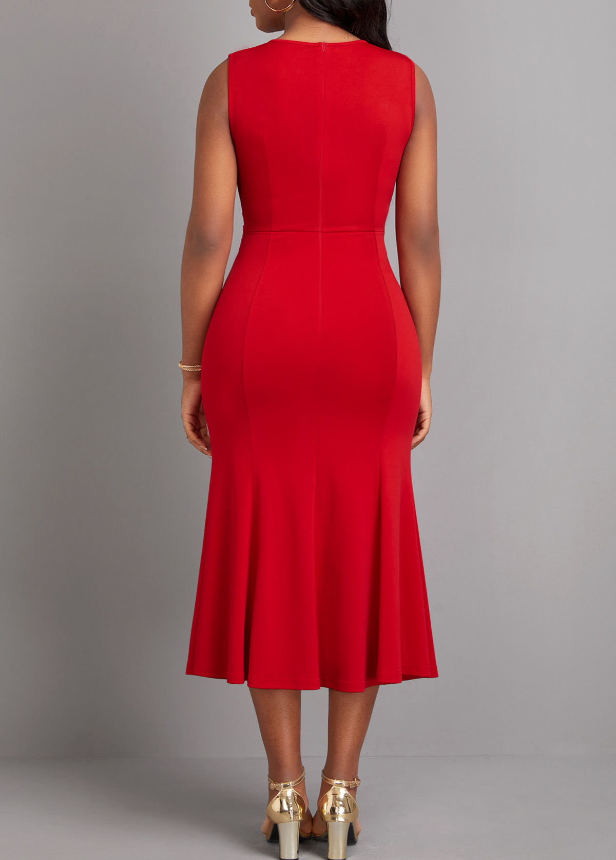Red Asymmetry Sleeveless V Neck Bodycon Dress