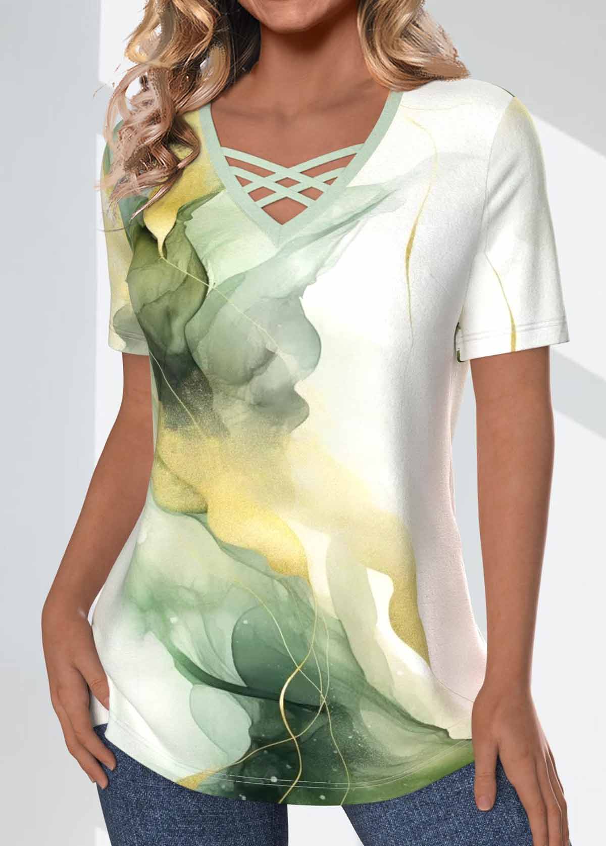 Sage Green Criss Cross Marble Print T Shirt