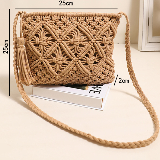 Dark Camel Zip Tassel Crossbody Bag | picture 