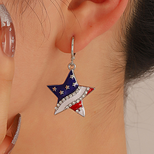 American Flag Blue Star Alloy Earrings