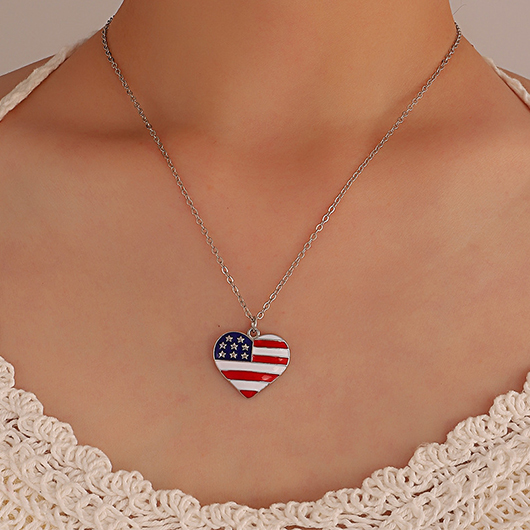 American Flag Blue Heart Alloy Necklace