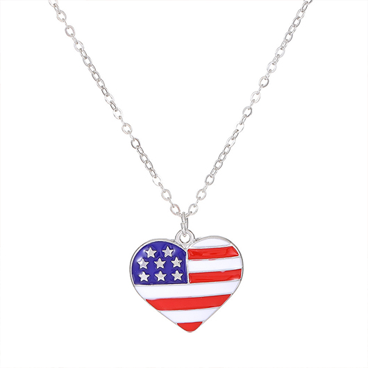 American Flag Blue Heart Alloy Necklace