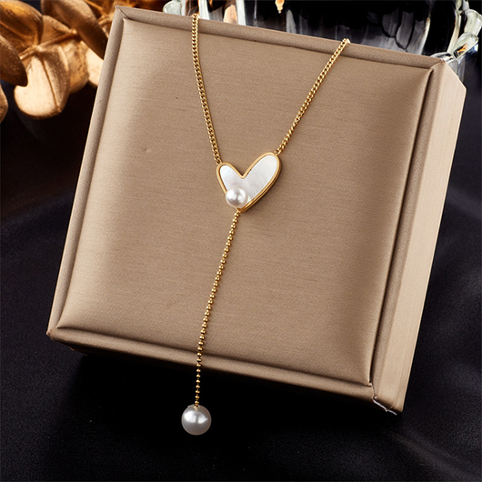 Gold Pearl Patchwork Heart Pendant Necklace