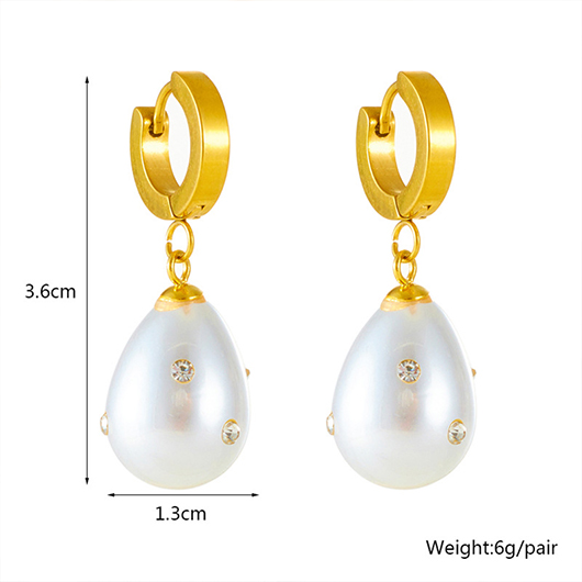 Gold Pearl Teardrop Rhinestone Design Earrings
