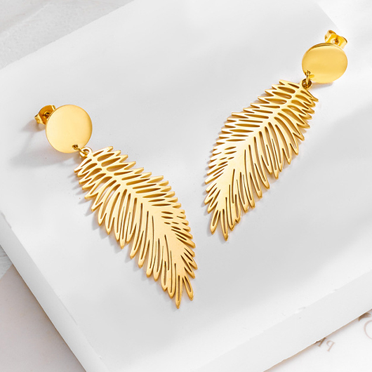 Gold Vintage Feather Design Alloy Earrings