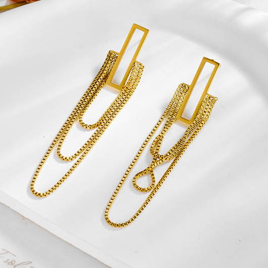 Square Gold Layered Design Chain Earrings