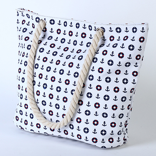 Geometric Print Open Shoulder White Bag