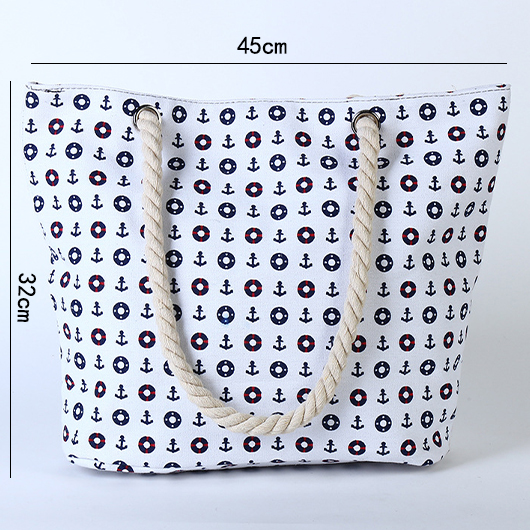 Geometric Print Open Shoulder White Bag