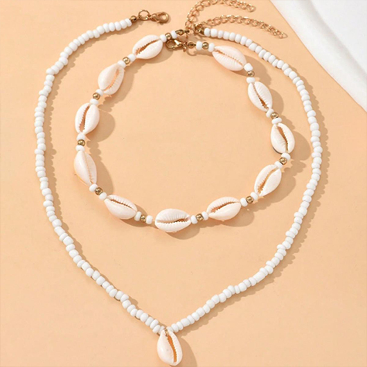 White Seashell Design Beaded Necklace Set