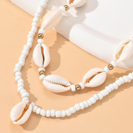 White Seashell Design Beaded Necklace Set