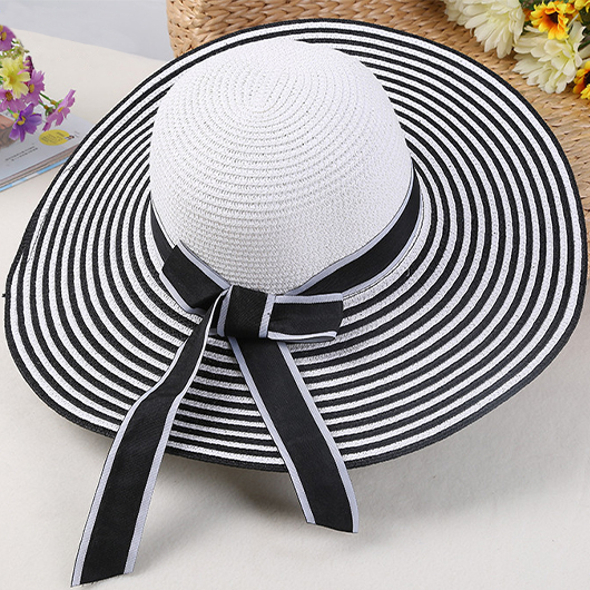 Black Contrast Binding Bowknot Detail Striped Hat